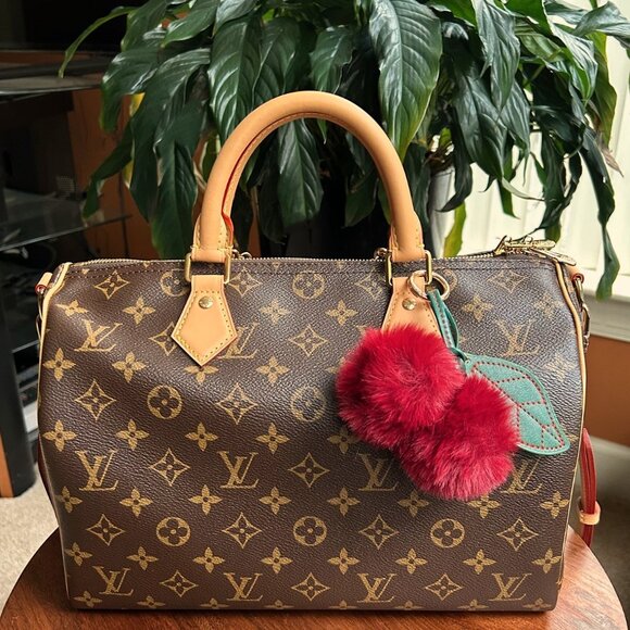 POM POM CHERRY BAG CHARM Berry Gold Tone Hardware - Picture 3 of 8